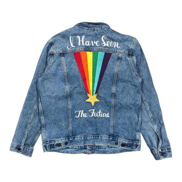 Levi's LGBT Pride I Have Seen The Future Rainbow Denim Trucker Jacket Mens XL - Picture 1 of 12